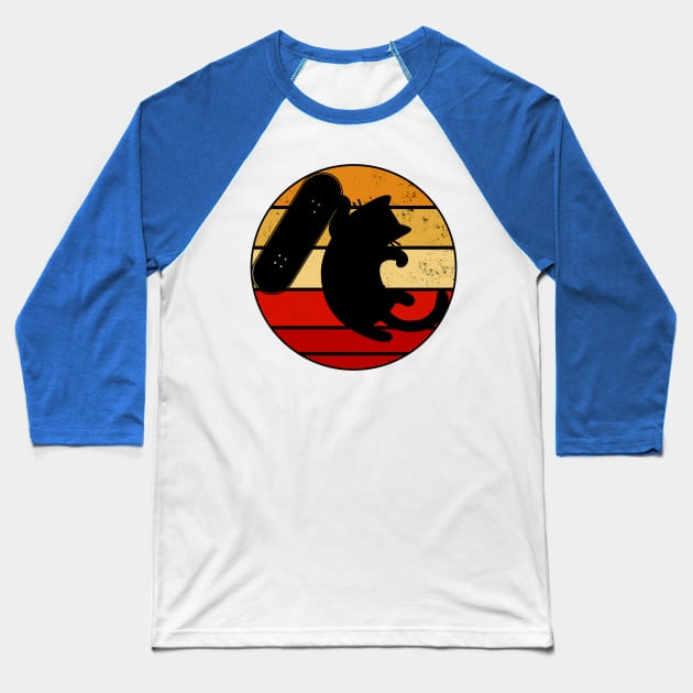 Skater Cat Grab Trick Baseball T-Shirt by GlanceCat